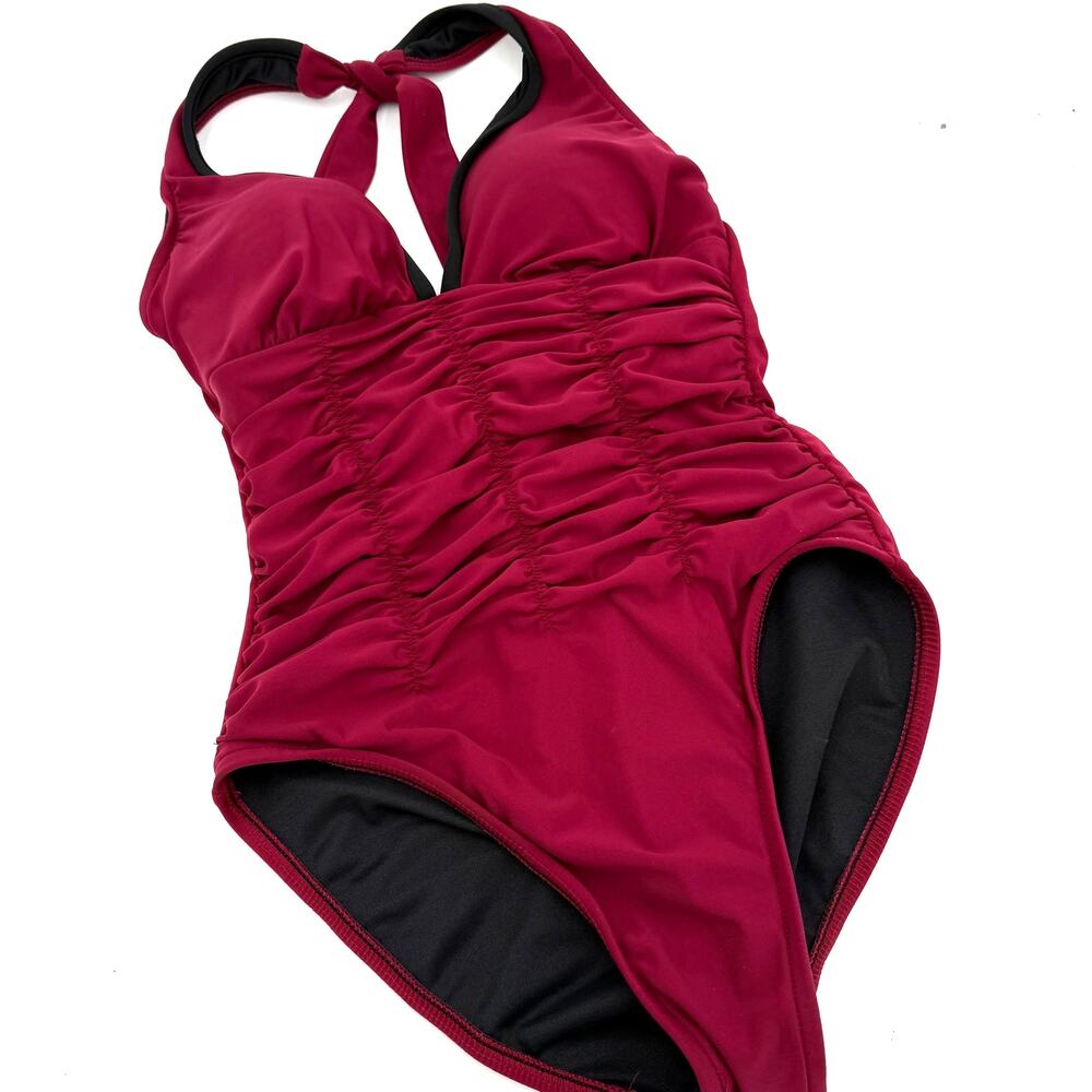 MagicSuit Women's Kara Maroon Ruched One Piece Swimsuit Size 8